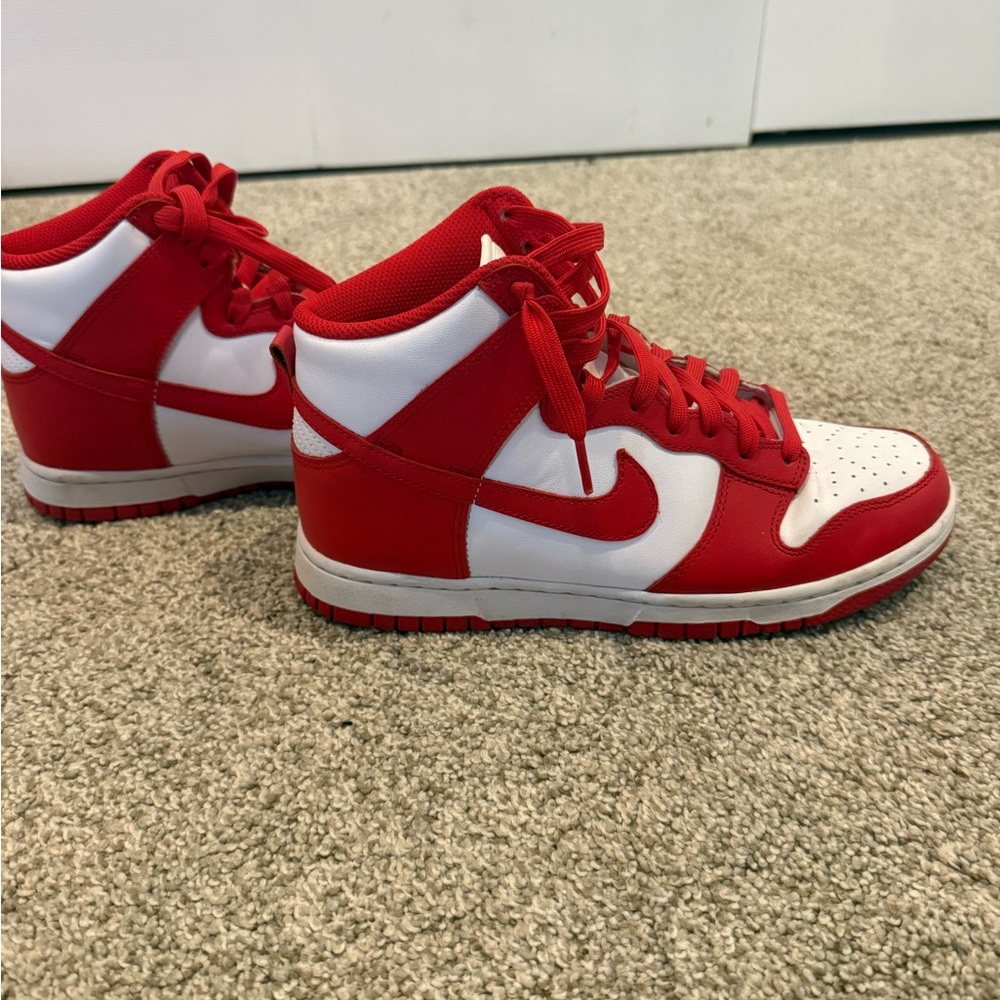 Nike Red and White High-Top dunks